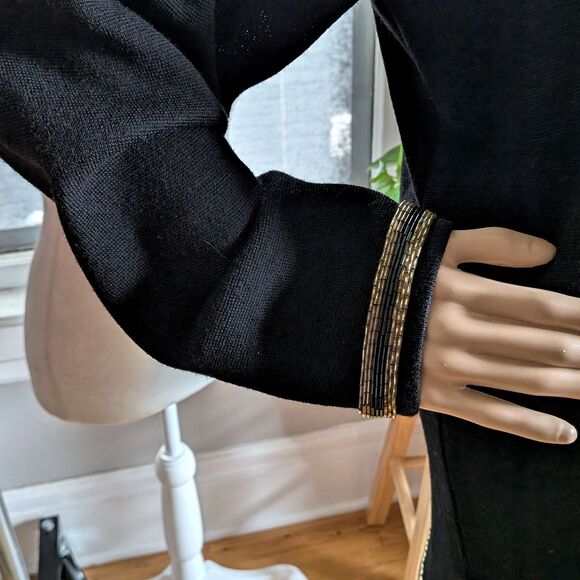 Vintage 80s Harve Benard Wool Sweater Dress Double Knit Beaded Rose Size S - Picture 12 of 15